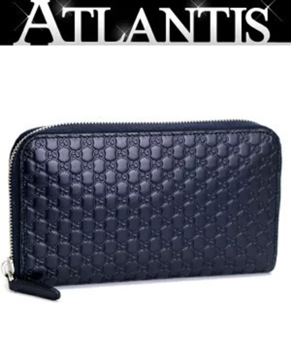 Gucci Microguccissima Round Zip Long Wallet Navy Blue Leather